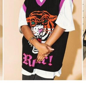 Dressed in LALA Black and Purple Tiger Sweater Vest